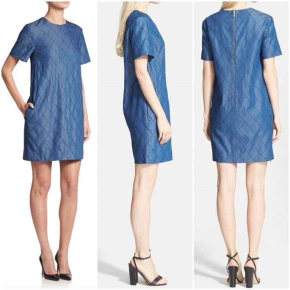 $348 Kate Spade New York Quilted Diamond Chambray Denim Shift Dress Blue Size 0 - Picture 12 of 14